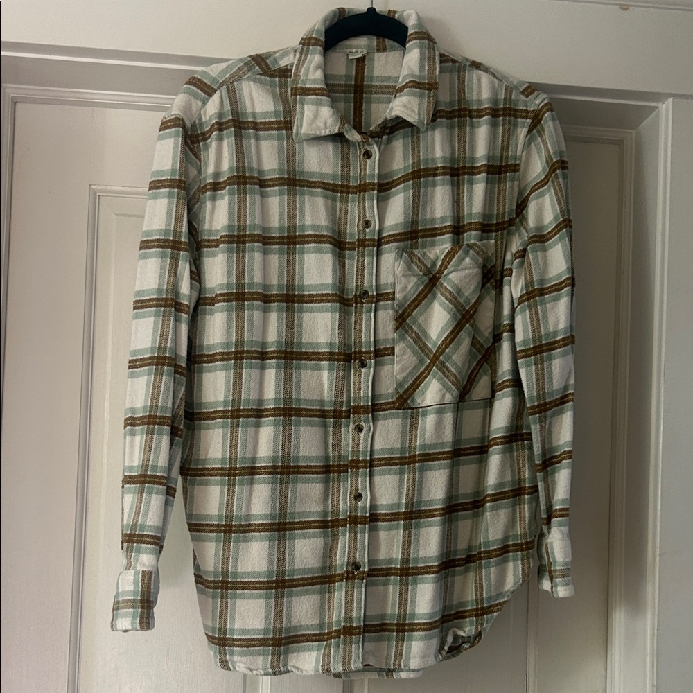 Aerie Plaid Button Down Shirt - Blue and Brown Size S